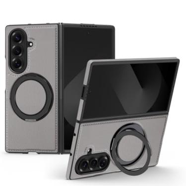 Imagem de Capa vintage para Samsung Galaxy Z Fold 7, capa fina de couro com anel de dedo para celular com sucção magnética montada no carro