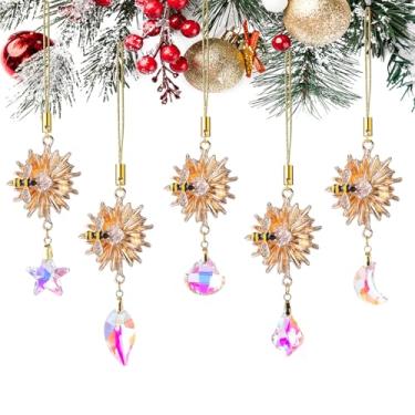 Imagem de 5 peças de prismas de vidro de cristal para decoração de árvore de Natal, flor dourada, abelha, enfeite de cristal, decoração de festa de casamento, decoração de casa