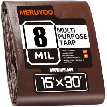 Imagem de Lona impermeável de 15 x 30 m, lona de poliéster de 8 mm, resistente a raios UV, resistente a rasgos, capa protetora multiuso com ilhós reversíveis