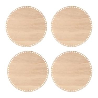 Imagem de PATIKIL Parte inferior de cesta de crochê de 15 cm de diâmetro, 4 peças de base de madeira redonda de crochê para artesanato faça você mesmo, decoração de casa, cor de madeira escura