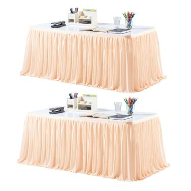 Imagem de Saia de mesa de champanhe retangular, saia de mesa de 1,8 m, saia de mesa para professores, sala de aula, dormitório, chá de bebê, festa de aniversário, formatura, banquete, casamento, poliéster