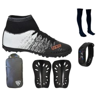 Imagem de Chuteira Botinha Society Cano Alto Costurada + Caneleira + Meião + Bol