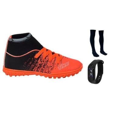 Imagem de Chuteira Society Infantil Botinha Cano Alto Grama Sintética Sosaite Fu