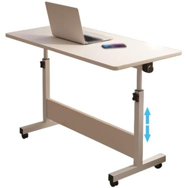 Imagem de Mesa de pé sobre a cama com rodas mesa portátil dobrável para laptop para casa, mesa com rodinhas ajustável em altura, mesa móvel de dormitório, para apartamento (cor: branco, tamanho: 80 * 50 cm)