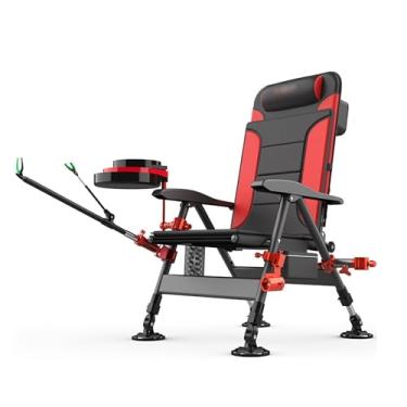 Imagem de Cadeira de pesca, cadeira de pesca, multifuncional, reclinável, portátil, com travesseiro e pernas levantáveis, cadeira dobrável para acampamento ao ar livre