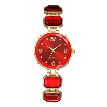 Imagem de OIDEA Relógios femininos luxuosos: Relógio de pulso analógico de quartzo com mostrador redondo de imitação de cristal para mulheres, vestido de negócios, festa, relógios femininos, Vermelho