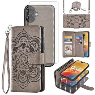 Imagem de Asuwish Capa de celular para iPhone 17 6,3 polegadas com zíper carteira destacável com protetor de tela de vidro temperado alça transversal flor flip porta-cartão TPU i Phone17 i17 17 capa feminina