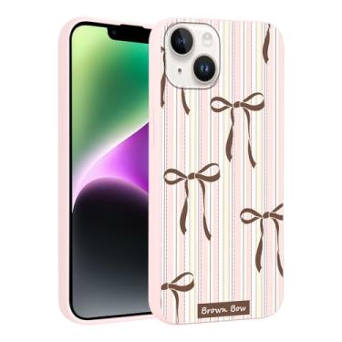 Imagem de FBHGLOA Capa de telefone para iPhone 13/iPhone 14 de 6,1 polegadas, linda listra rosa, design de linha geométrica, com laço estético, capa protetora de TPU (poliuretano termoplástico) resistente à