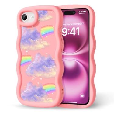 Imagem de CASBST Capa compatível com iPhone 16e para mulheres e meninas, moldura ondulada encaracolada com estampa fofa, capa de telefone à prova de choque de TPU de silicone macio e estética para iPhone 16e