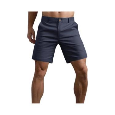 Imagem de Bermudas Cargo Masculinas Casuais De Verão Respiráveis Cor Sólida Cint