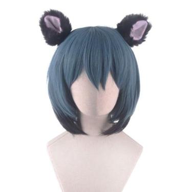 Imagem de Peruca de cosplay curta azul sintética Synthetic Heat 35 cm com orelha