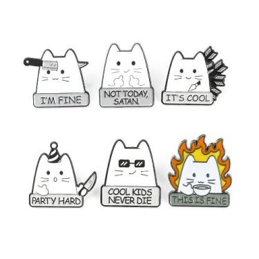 Imagem de Conjunto de broches Funny Cat Cartoon White Cat Alloy x6 - yiweisai