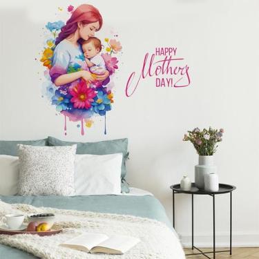 Imagem de Adesivo de parede floral para mãe e bebê Feliz Dia das Mães - yiweisai