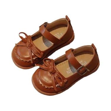Imagem de Sapatos Mary Jane De Couro PU Macio Para Meninas, Nas Cores Marrom, Be