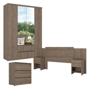 Imagem de Guarda Roupa Solteiro Nobre Glass 4 Portas com Cômoda Gaveteiro Condes