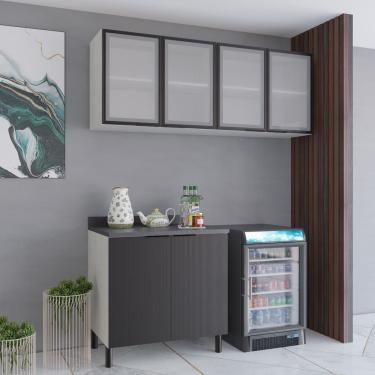 Imagem de Cozinha Modulada Rubi Gourmet 6 Portas MDF 160CM Preto, Bege com Armários Aéreos e Balc...