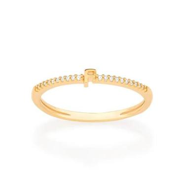 Imagem de Anel Rommanel Letras Folheado a Ouro com Zircônia 513071, Dourado, 22