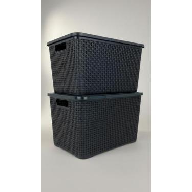 Imagem de Kit 2 Caixas Organizadoras Rattan 20L Empilháveis Pretas - Congratulat