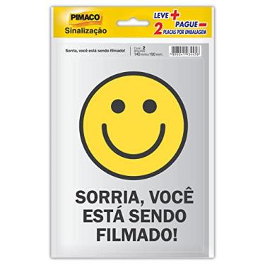 Imagem de Placa Adesiva para Sinalização Pimaco, Sorria Você Está Sendo Filmado, 14x19cm, 891745, 2 unidades