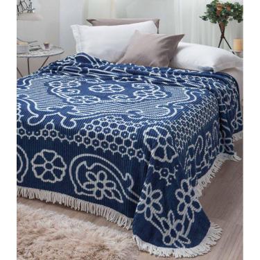 Imagem de Colcha Casal Chenille Jolitex Canelada 2,20x2,40 m Azul