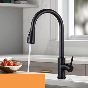 Imagem de Torneira de cozinha preta Puxe a torneira da pia Único punho Único furo Quente & Torneiras Misturadoras de Água Fria 360 Graus Rotação Duas Funções, Preto B, China