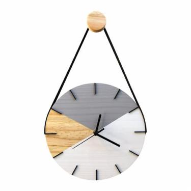 Imagem de Relógio De Parede Em Madeira Geométrico Cinza E Branco - Edward Clock
