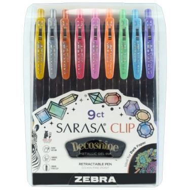 Imagem de Zebra Pen Caneta de gel retrátil Sarasa Clip Decoshine, ponta fina, 0,5 mm, tinta de gel metálica sortida, pacote com 9, (49009)