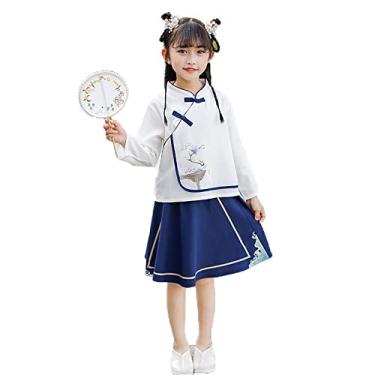 Imagem de Yajun Bordado antigo Hanfu primavera outono poliéster Tang terno para 3-8 Ye chinês executar fantasias confortáveis manga longa, branco, 150 cm