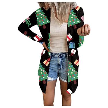 Imagem de Cardigã De Médio Porte Para Mulheres, Botão De Batalha De Casacos De Manga Longa Para Outono