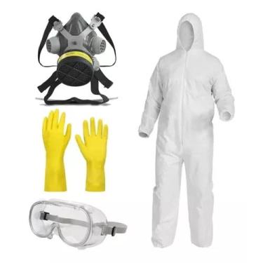 Imagem de Kit de Epi para Proteçao individual para Pintor com Mascara de pintura com Filtro VoGa Macacao de Segurança em TNT Impermeavel Oculos de proteçao Ampla Visao e Luva De Latex Reforçada. (GG, Branco)