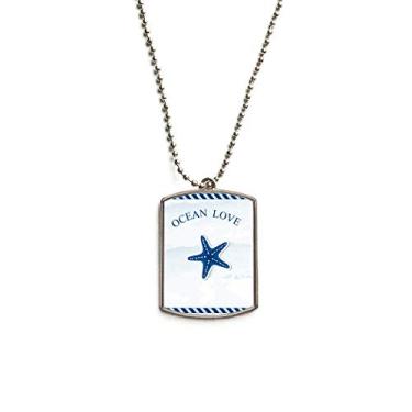 Imagem de DIYthinker Colar de aço inoxidável azul com pingente de identificação para cães e animais de estimação com estrelas do mar