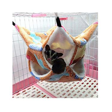 Imagem de Yu-Xiang 3 camadas Hamster Hammock Love Starfish Padrão Pequeno Animal de Algodão Ninho Habitat Gaiola Pendurar Esquilo Saco de dormir para Hedgehog Guinéa Porco Totoro Sugar Gliders Bed House (Starfish Caramel)