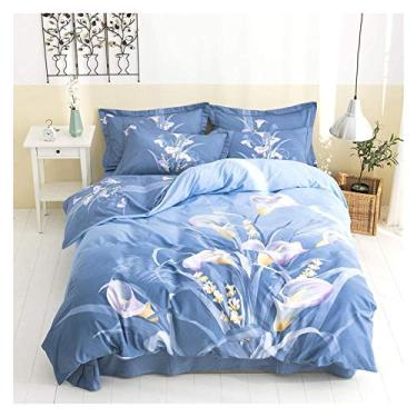 Imagem de Conjunto de colcha de cama 4 peças de algodão com estampa de lençol casal macio 100% (R King)