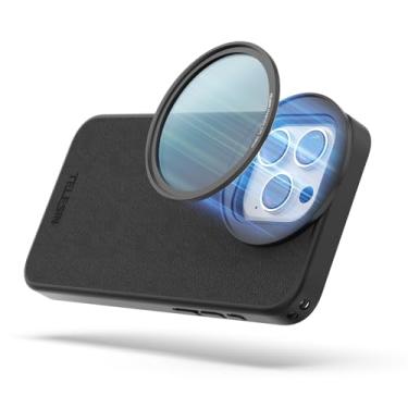 Imagem de TELESIN° Filtro polarizador circular magnético, filtro CPL de telefone de 58 mm + capa de telefone magnética para iPhone 15 Pro Max, filtro de lente CPL super fino revestido resistente com vidro