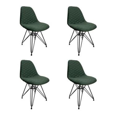 Imagem de Kit 4 Cadeiras Jantar Estofadas Verde Eiffel Eames Base Ferro Preto - 