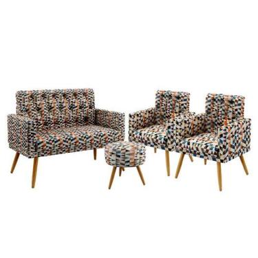 Imagem de Kit Poltrona Namoradeira e 2 Poltronas Estofadas Vega Capitonê com Puf