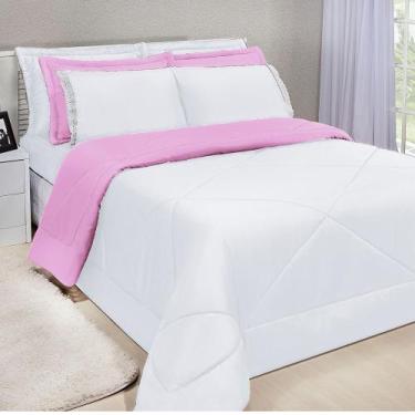 Imagem de Kit Edredom Dupla Face Ternura Casal King 6 Peças - Branco e Rosa - Bo