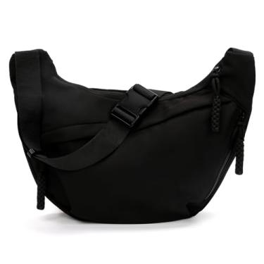Imagem de Motesun Bolsas transversais crescentes para mulheres e homens, bolsa Luna de nylon, bolsas Moon Hobo, bolsas de ombro de lona, Preto, Medium