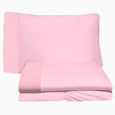 Imagem de Jogo de Lençol 3 Peças Cama Júnior Malha 100% Algodão Quadrados 05 Ros
