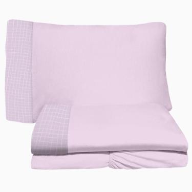 Imagem de Jogo de Lençol 3 Peças Mini Cama Malha 100% Algodão Quadrados 06 Lilás
