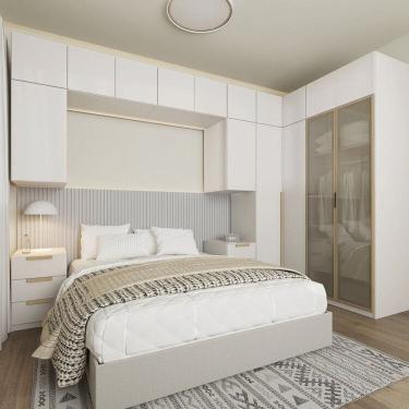 Imagem de Guarda-Roupa Modulado de Canto 12 Peças 16 Portas Jade Cabecasa Madeiramadeira Branco/Avelã