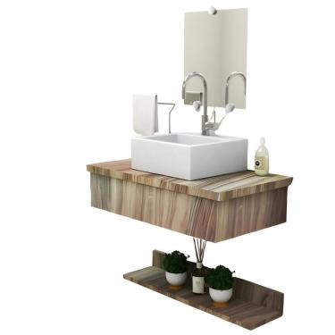 Imagem de Conjunto Gabinete para Banheiro Completo com Cuba Espelheira Dublin  Marrom