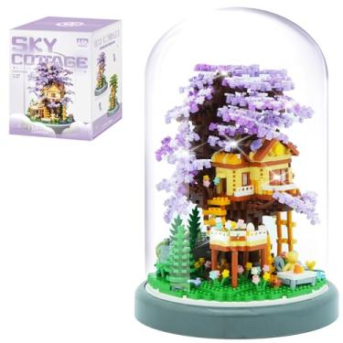 Imagem de Plintone Kit De Construção Casa Na Árvore Bonsai Com Flor Cerejeira Sakura Para Adultos, 2080 Blocos Micropartículas Luzes Led E Capa Protetora Contra Poeira, Conjunto Modelos Faça Você Mesmo, Decor