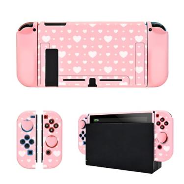 Imagem de DLseego Capa de controle para Switch Console 2017, Love Capa protetora antiderrapante com absorção de choque macia com 2 peças de tampas de polegar confortáveis para controles Joycon - Rosa