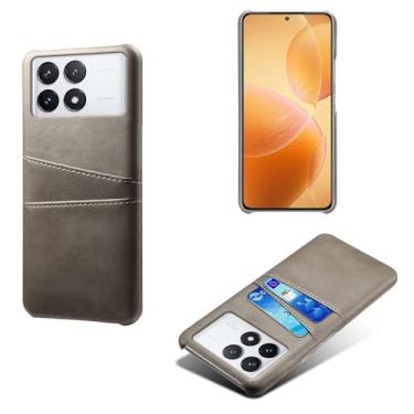 Imagem de Capas Compatível com Xiaomi Redmi K70 PRO,Caso de couro PU-Tampa de telefone a prova de choque com 2 slots de cartão,Proteção anti-impressão digital e anti-gota-Grey