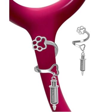 Imagem de Plifal Berloques de estetoscópio de tubo de agulha para enfermeira - Pingentes de estetoscópio personalizados com pata com etiqueta de identificação, acessórios adequados para Littmann, presentes para