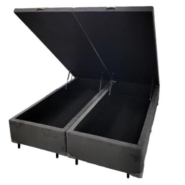 Imagem de Base Cama Box Com Baú Solteiro, Queen, Casal, King Suede Cinza (Cinza, King)