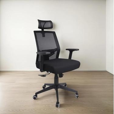 Imagem de Cadeira de Escritório Presidente Duoffice Vienna DU350, Tela Mesh Preta, Encosto Reclinável, Apoio Lombar, Braços Ajustáveis, Base Giratória