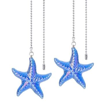 Imagem de LONGSHENG - SINCE 2001 - Pacote com 2 correntes de extensão para ventilador de teto com estrela do mar decorativa de vidro azul 58 cm conjunto de corrente para lâmpada de teto