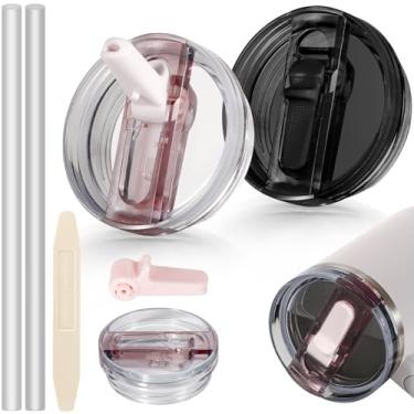 Imagem de ANTAND Tampa de canudo dobrável de 396 g para acessórios Stanley Cup, pacote com 2 tampas à prova de vazamento para copos Stanley de 400 ml, substituição removível sem derramamento (quartzo rosa